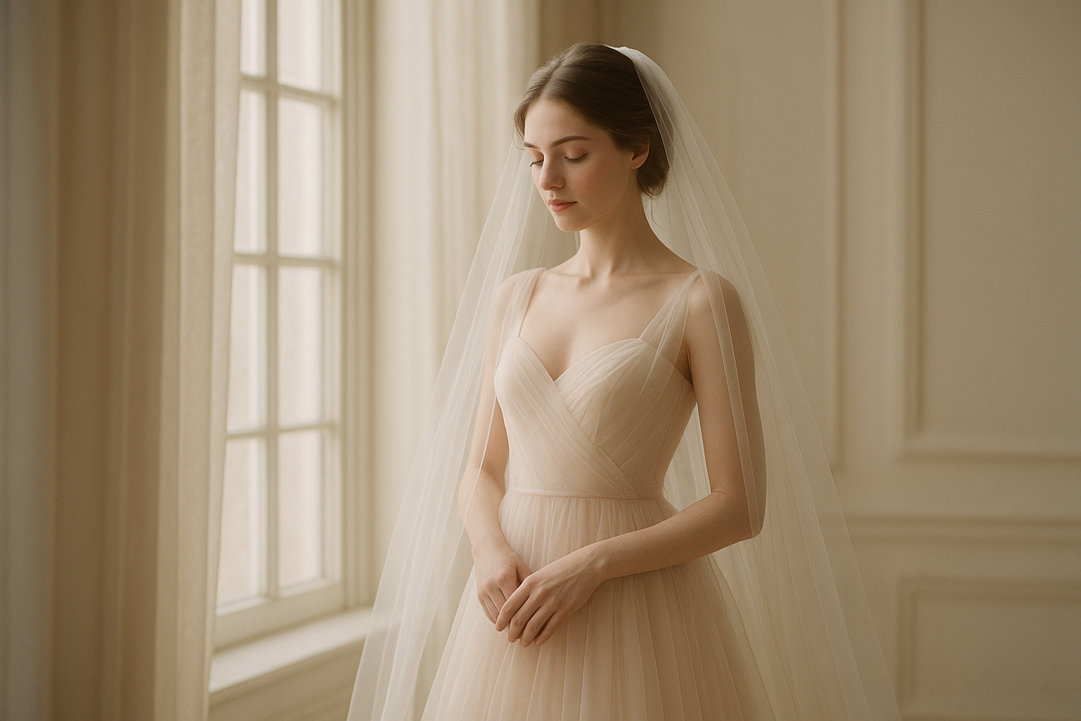 Bride portrait by a window with soft natural light