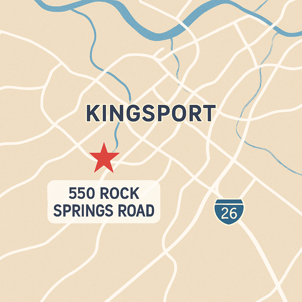 Map showing 550 Rock Springs Road, Kingsport, with a star location marker