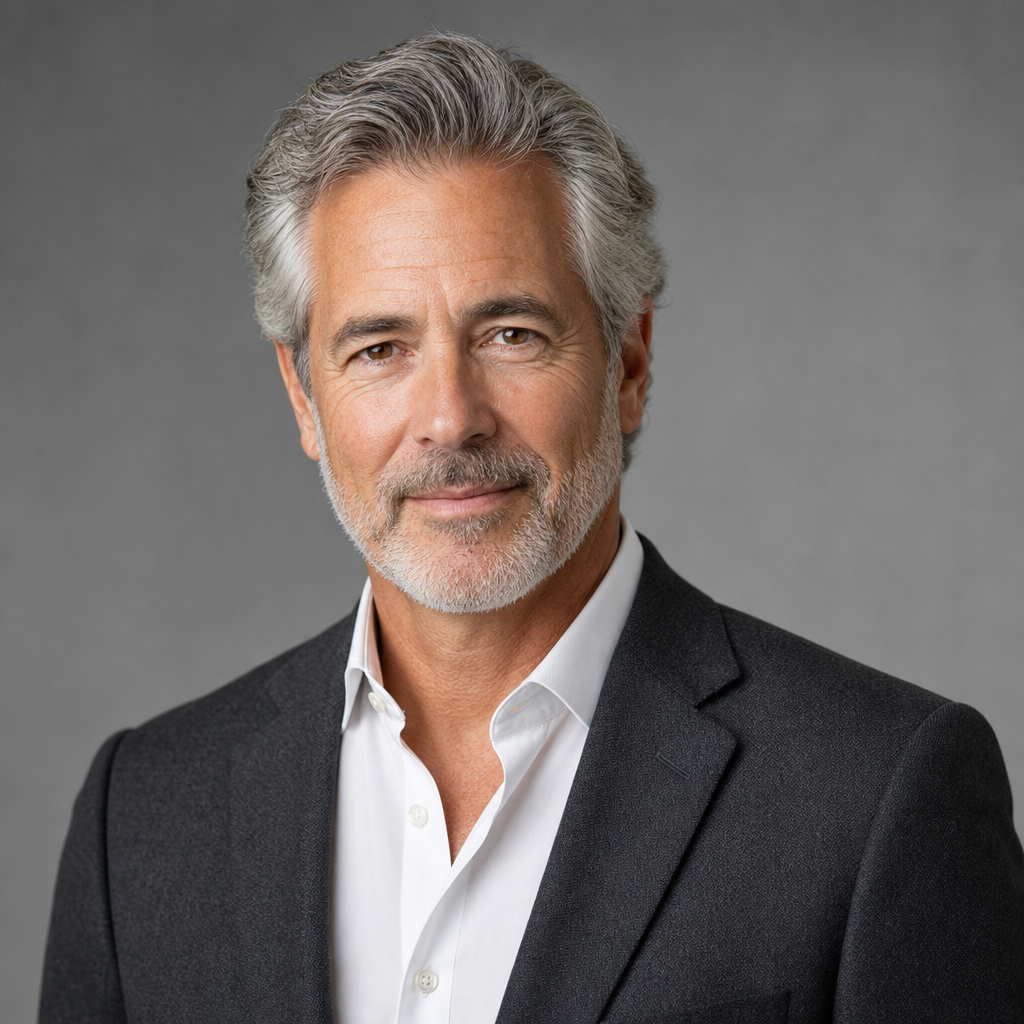Professional headshot of an older man with salt-and-pepper hair wearing a charcoal blazer