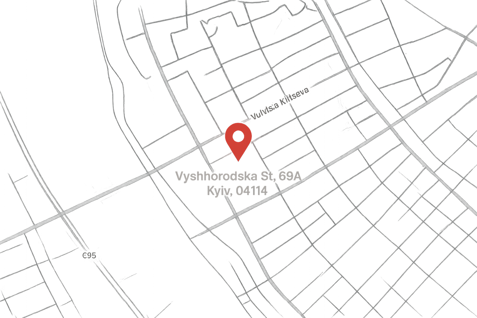 Google Maps style view centered on Vyshhorodska St, 69А, Kyiv, 04114
