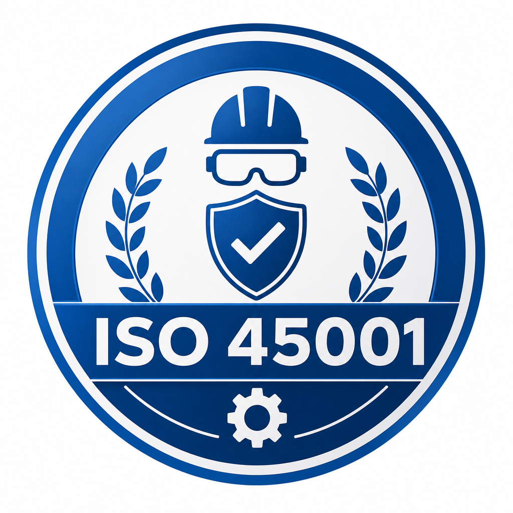 Neutral ISO 45001 badge-style placeholder icon in blue technical tones