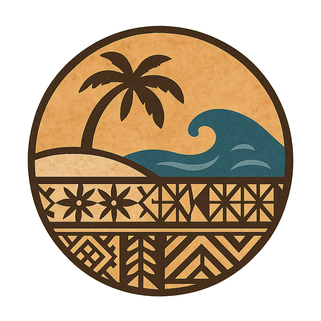 TLC logo: Tongan tapa cloth and ocean motif