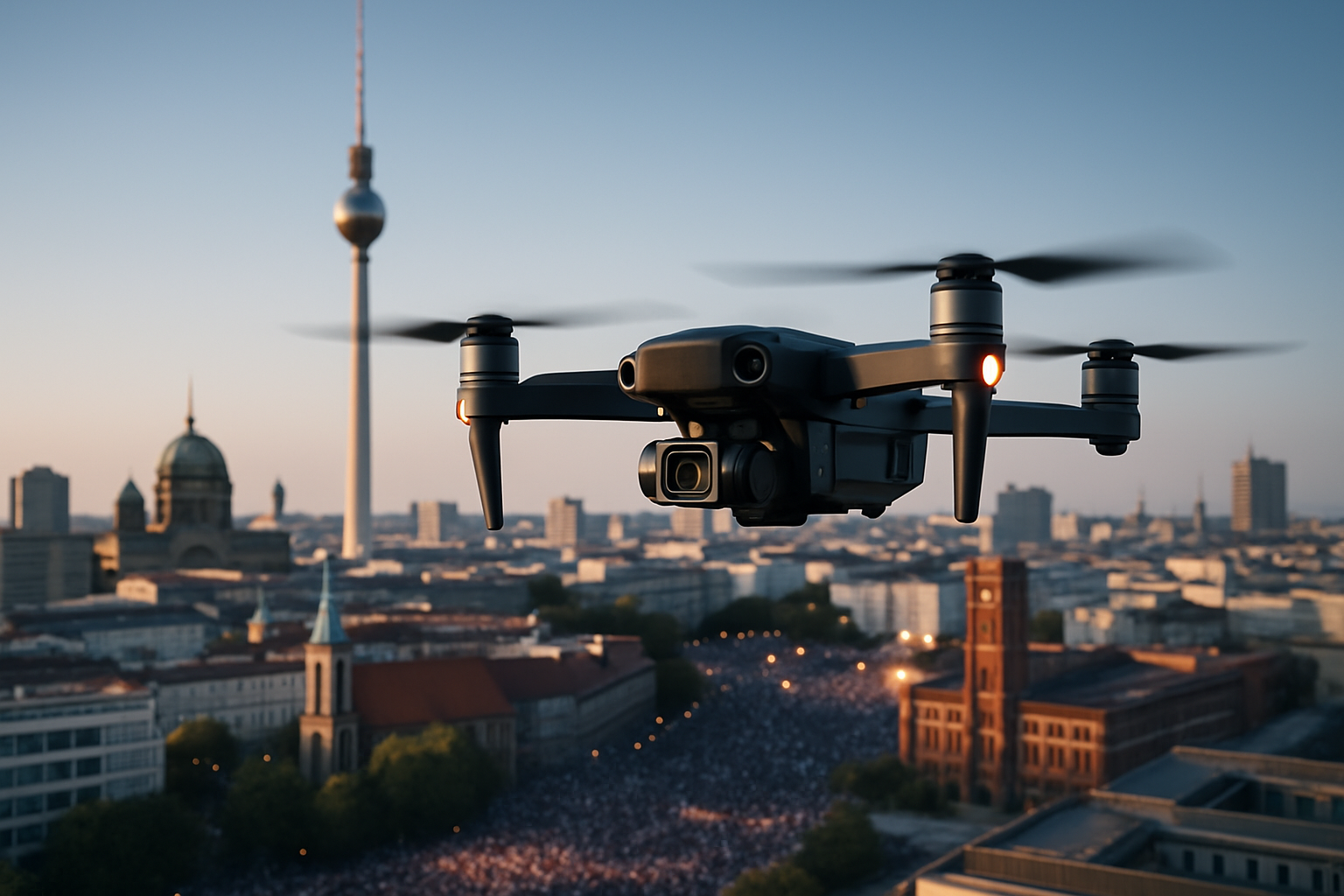 Professionelle Drohne über Berlin bei einer Eventaufnahme