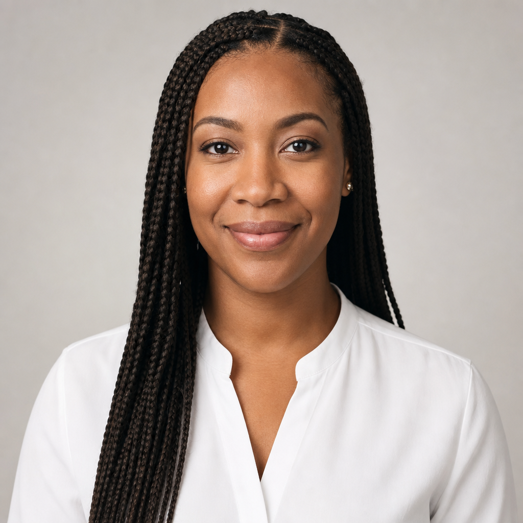 Professional headshot of Amara Singh, a migration expert with long braided hair and a white blouse