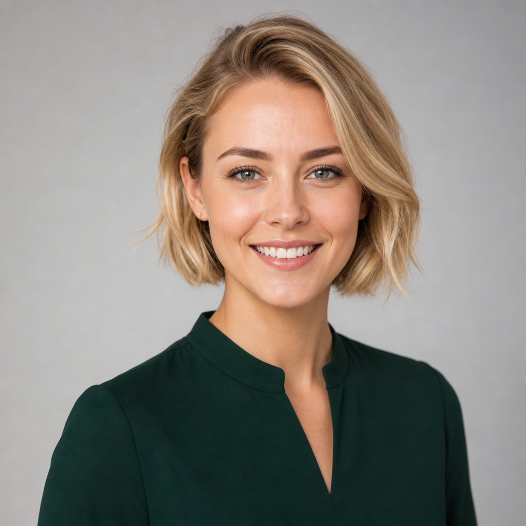 Professional headshot of Zoe Martinez, a WordPress support agent with short blond hair and a dark green top