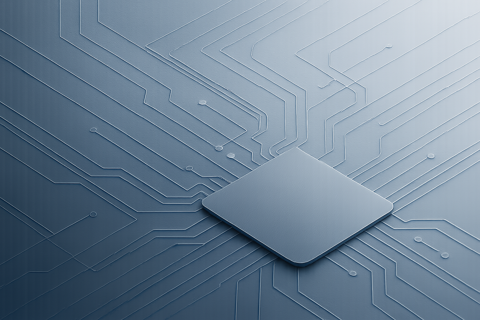 Abstract enterprise technology visualization with layered circuit-like lines and cool-toned geometry