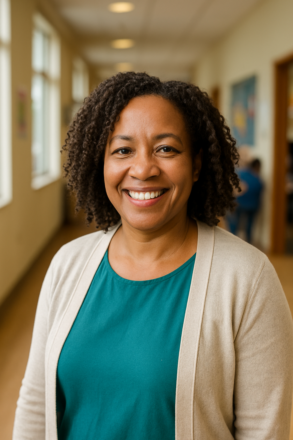 Portrait of Anya Brooks, Executive Director, smiling warmly in a community center