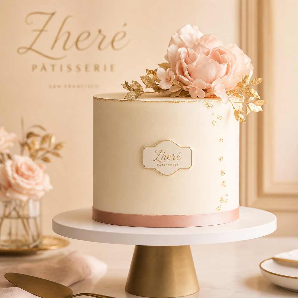 elegant ivory layer cake with satin ribbons and gold detailing