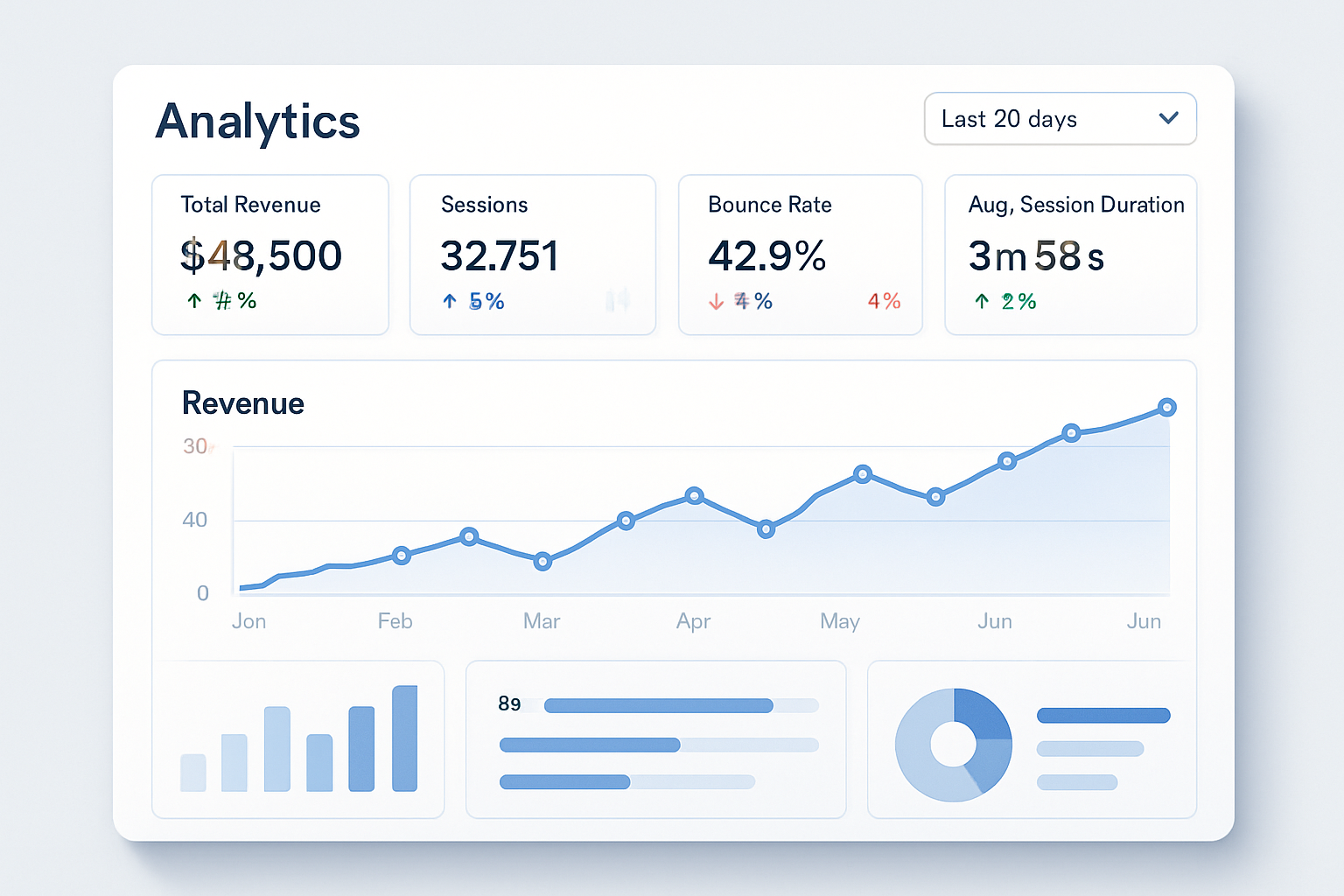 Polished SaaS analytics dashboard illustration