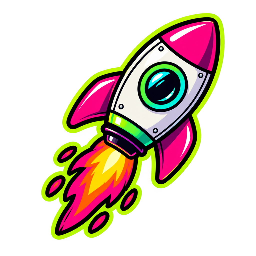 Small neon rocket sticker icon for pump.fun button