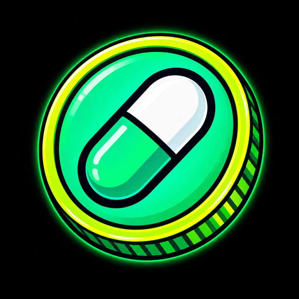 Small editable pump.fun icon featuring a neon coin badge
