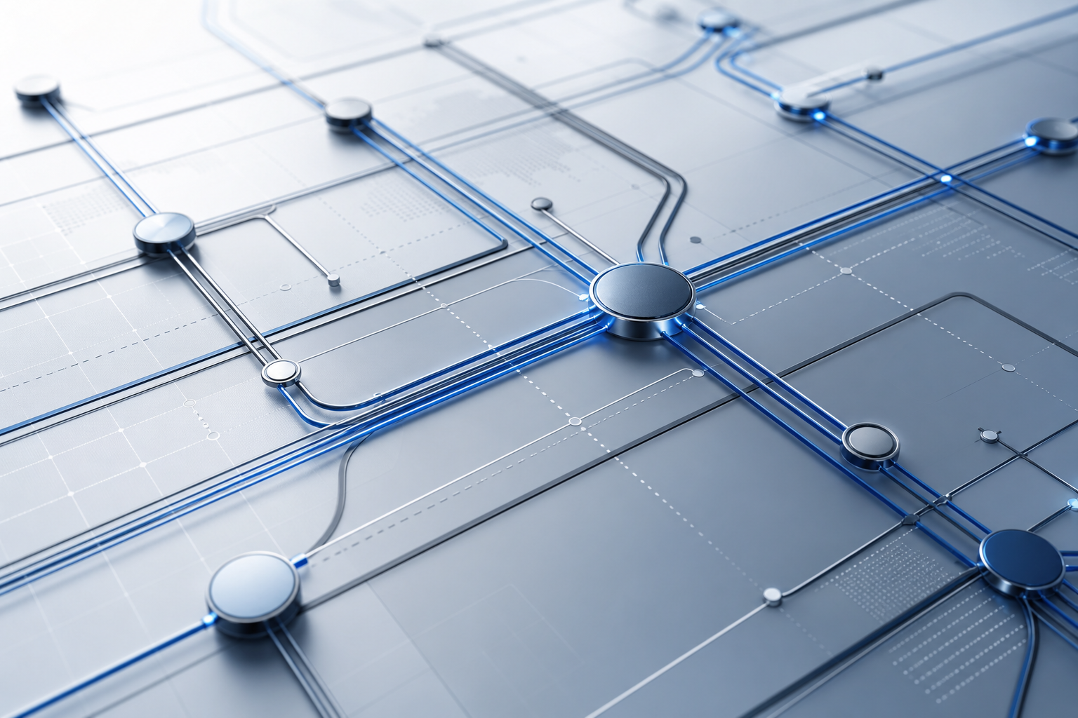 Abstract line-network graphic symbolizing connected industrial systems and coordinated business operations