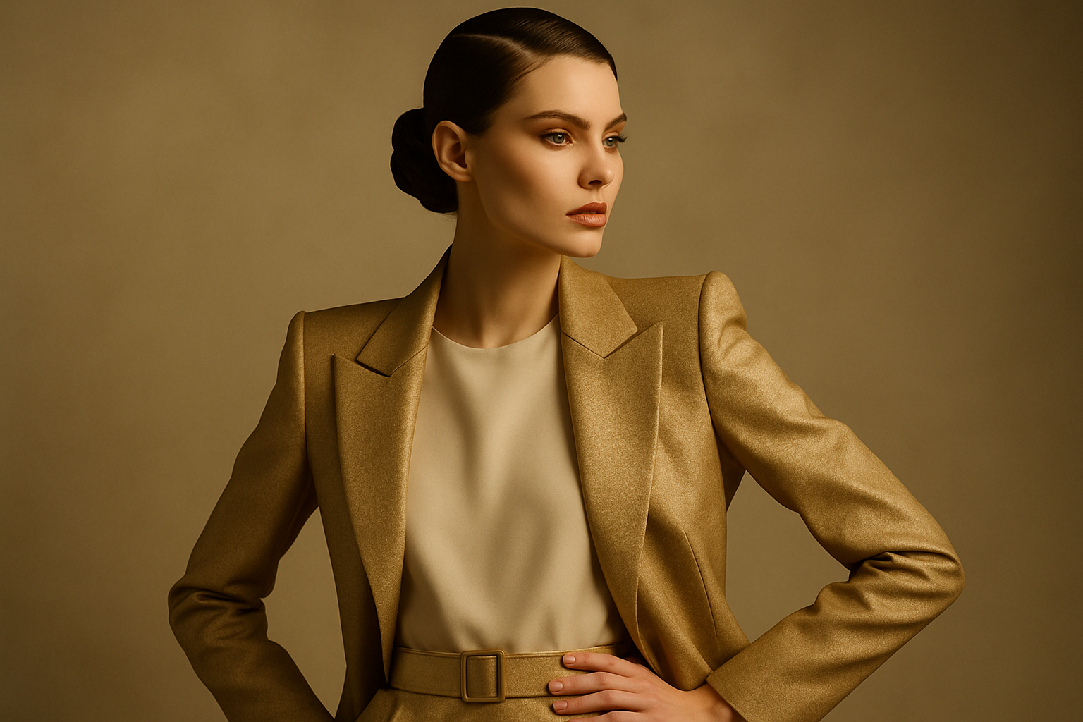 Editorial portrait with structured fashion styling