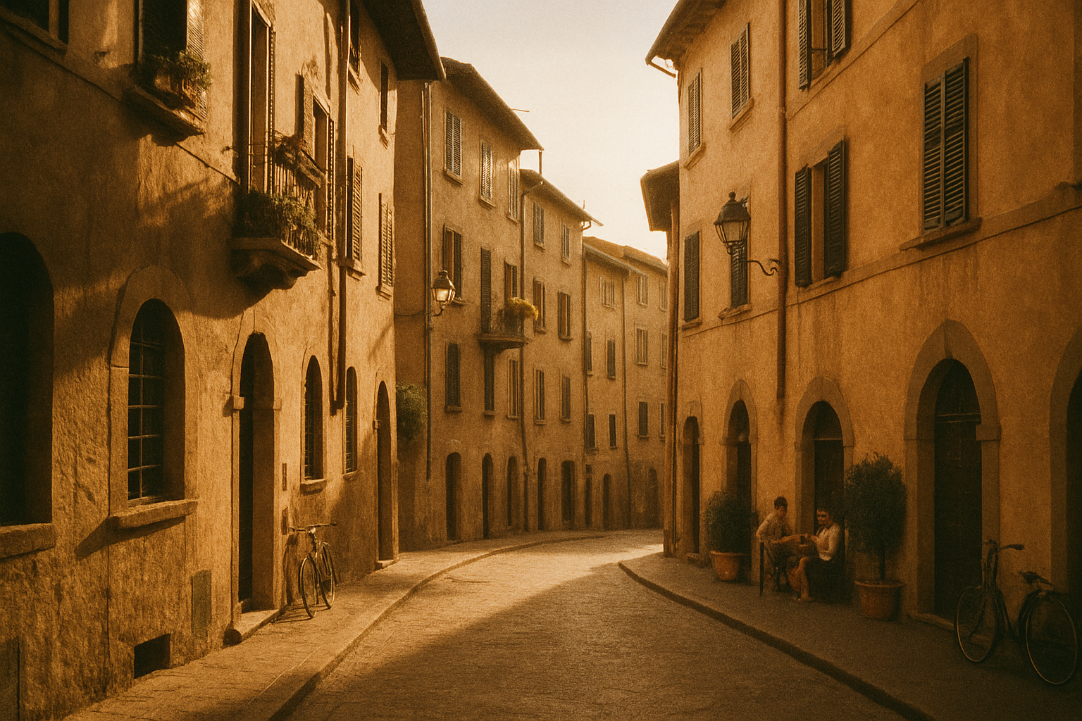 Film still with grainy texture and sunlit street