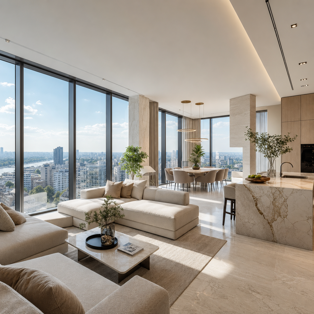 Elegant penthouse in Pechersk with panoramic city view and minimalist interiors