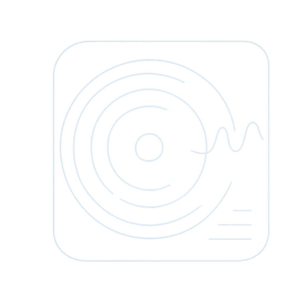 Futuristic floating smart-home interface panel with cyan and lilac status rings, device sync indicators, and soft holographic glow