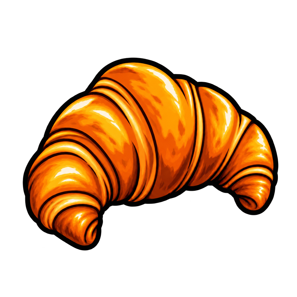 Small flaky croissant icon with meme style line art