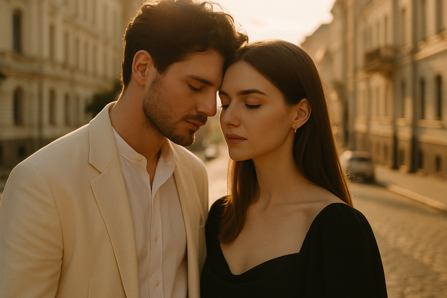 Cinematic portrait of a couple in warm light