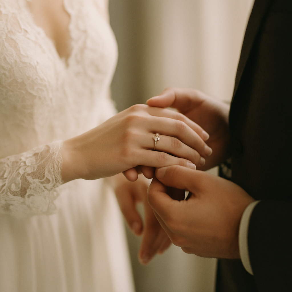 Close-up of hands during wedding vows