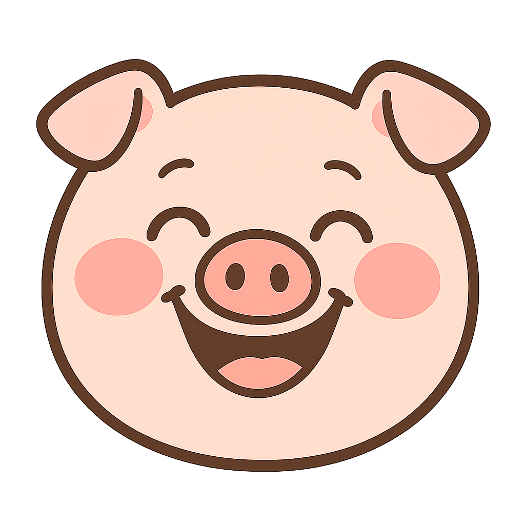 Penny the Pink Pig avatar, smiling with rosy cheeks and a giggle