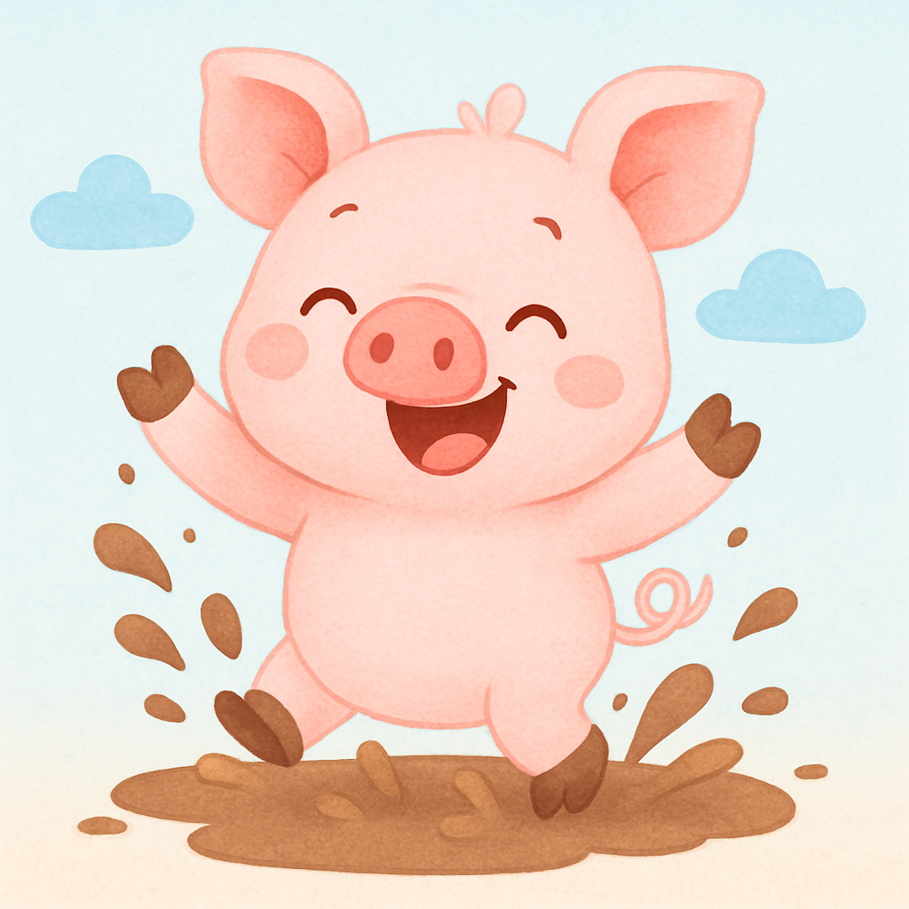 Pig splashing in a muddy puddle