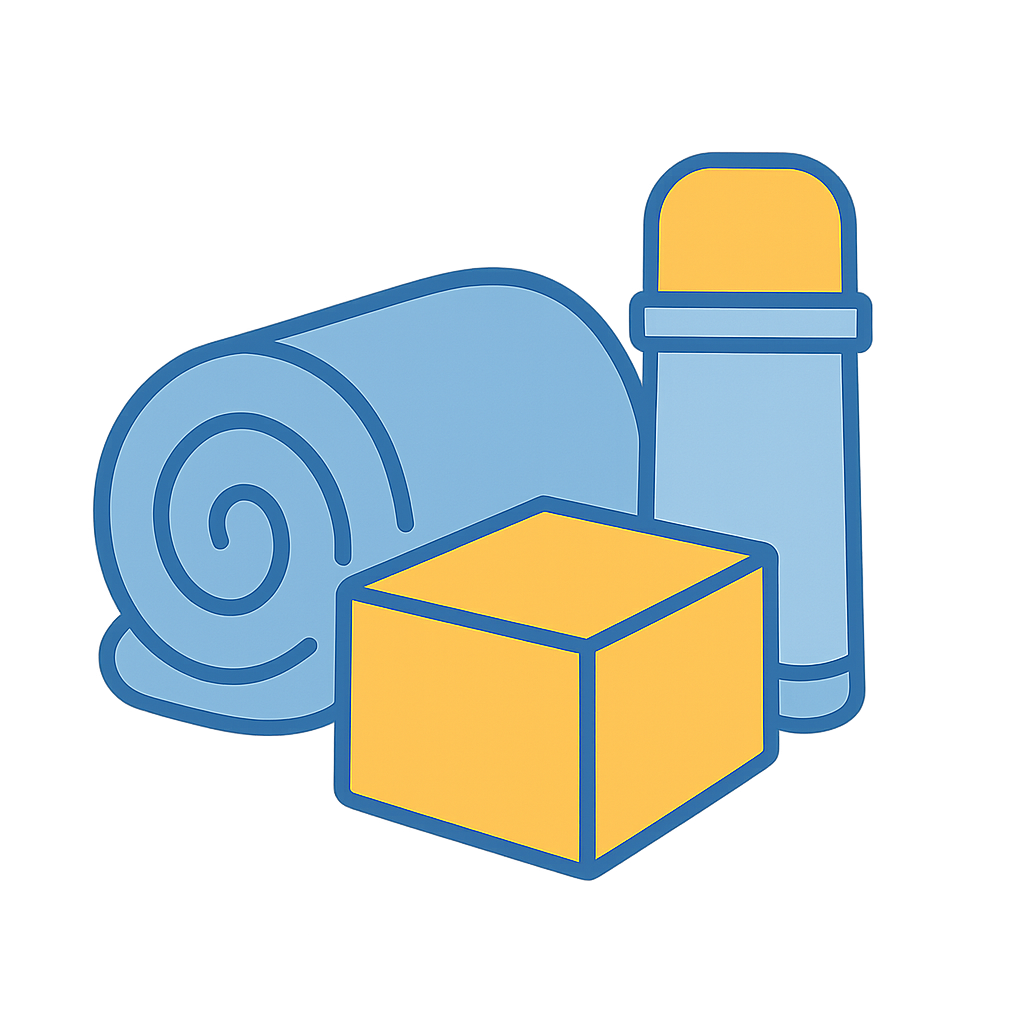 Illustrated icon of a winter emergency supply kit with a blanket and thermos