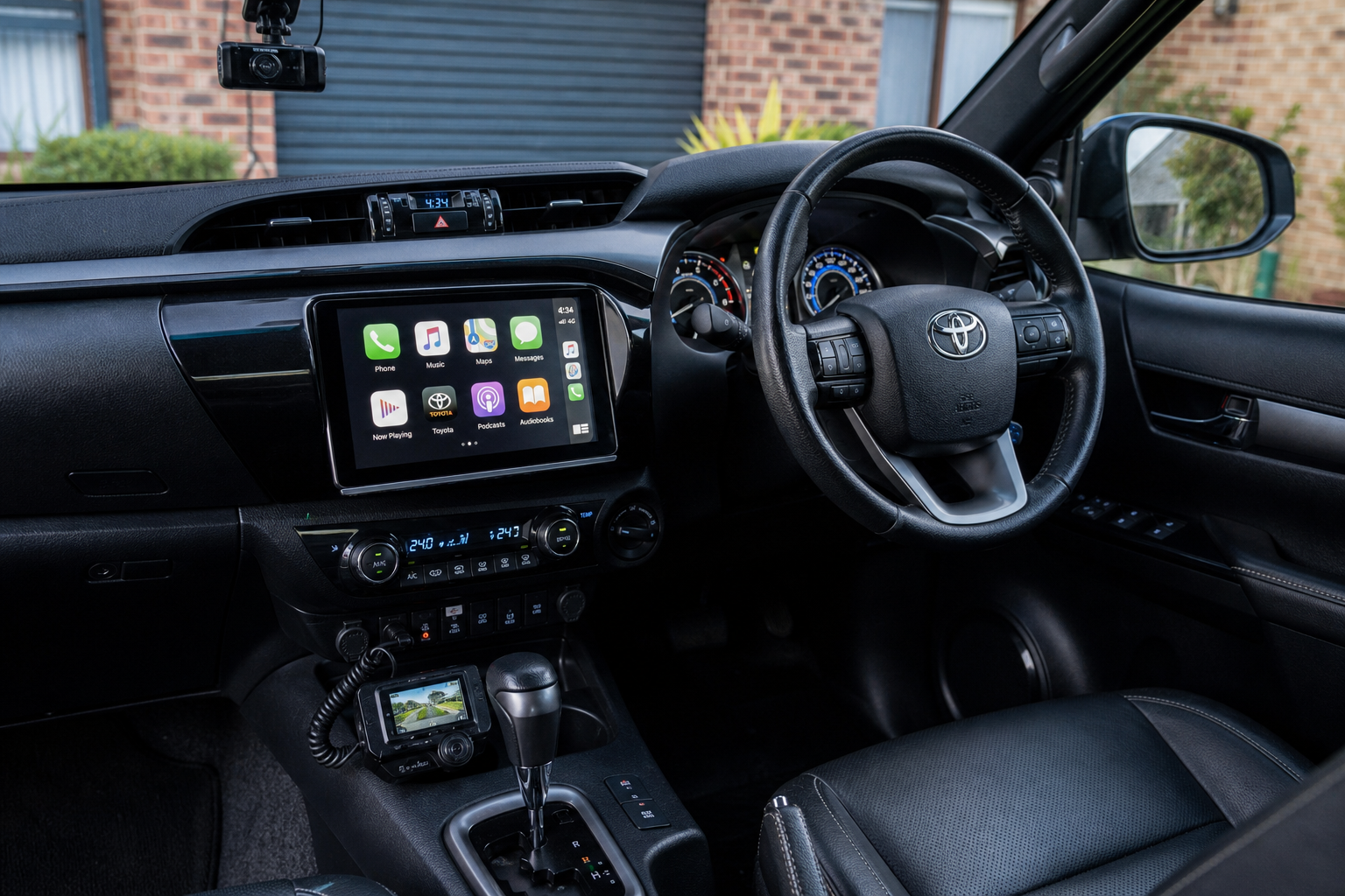 Final vehicle interior look after full tech upgrade with cohesive dashboard appearance