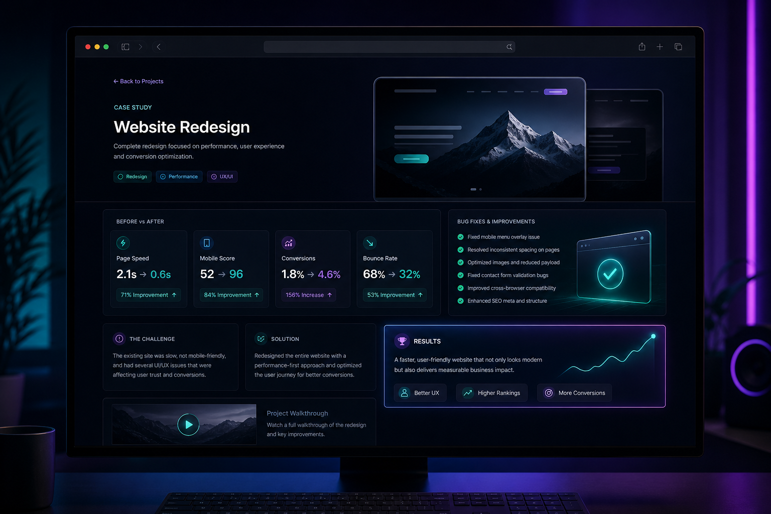 Single project case study website preview