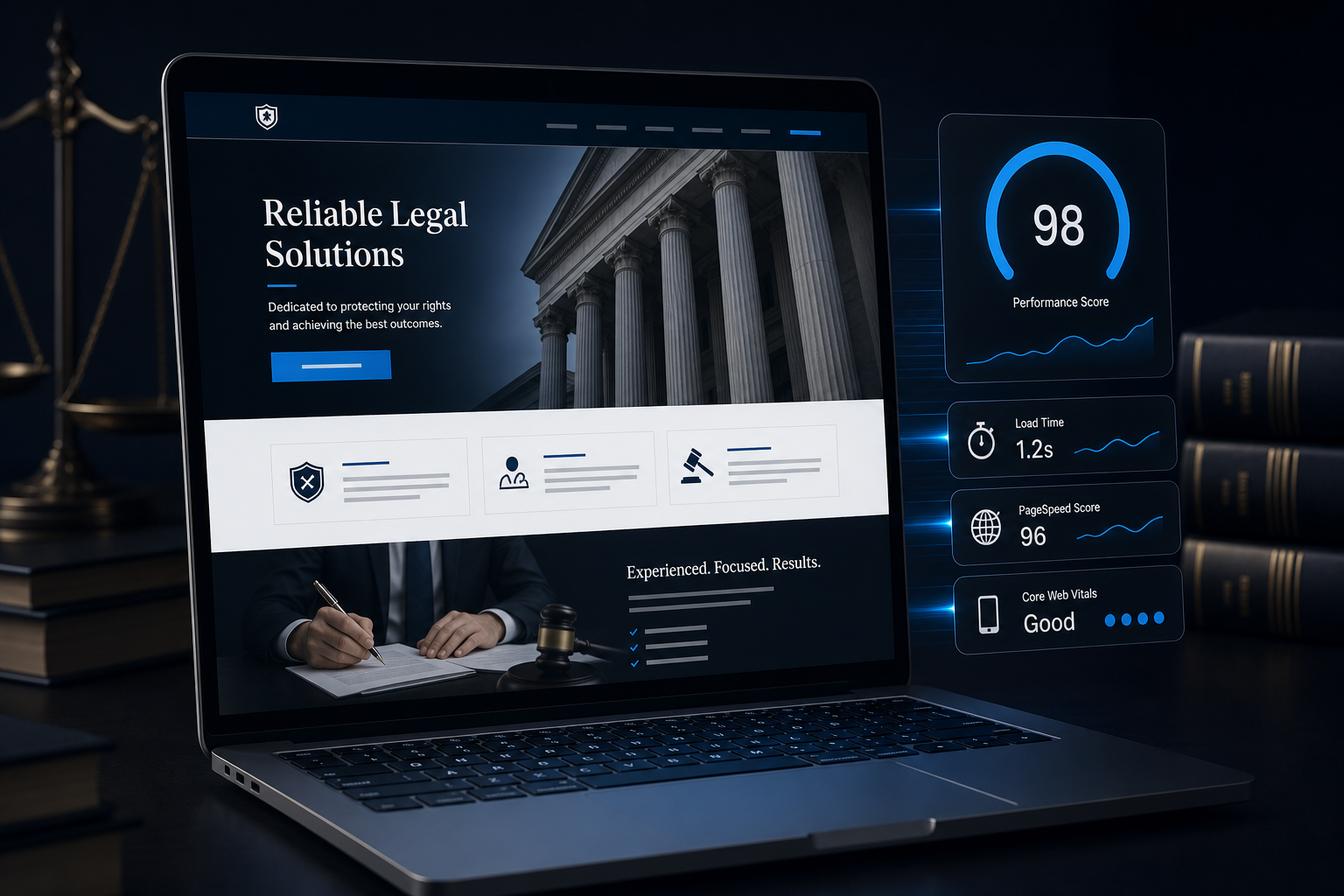 Web project archive thumbnail for legal website speed optimization