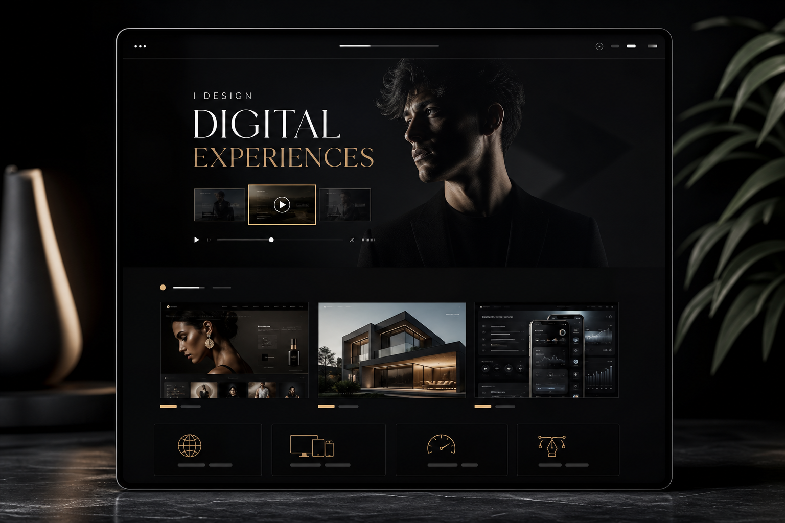 Web project thumbnail preview of a personal brand portfolio homepage with editorial typography and video hero