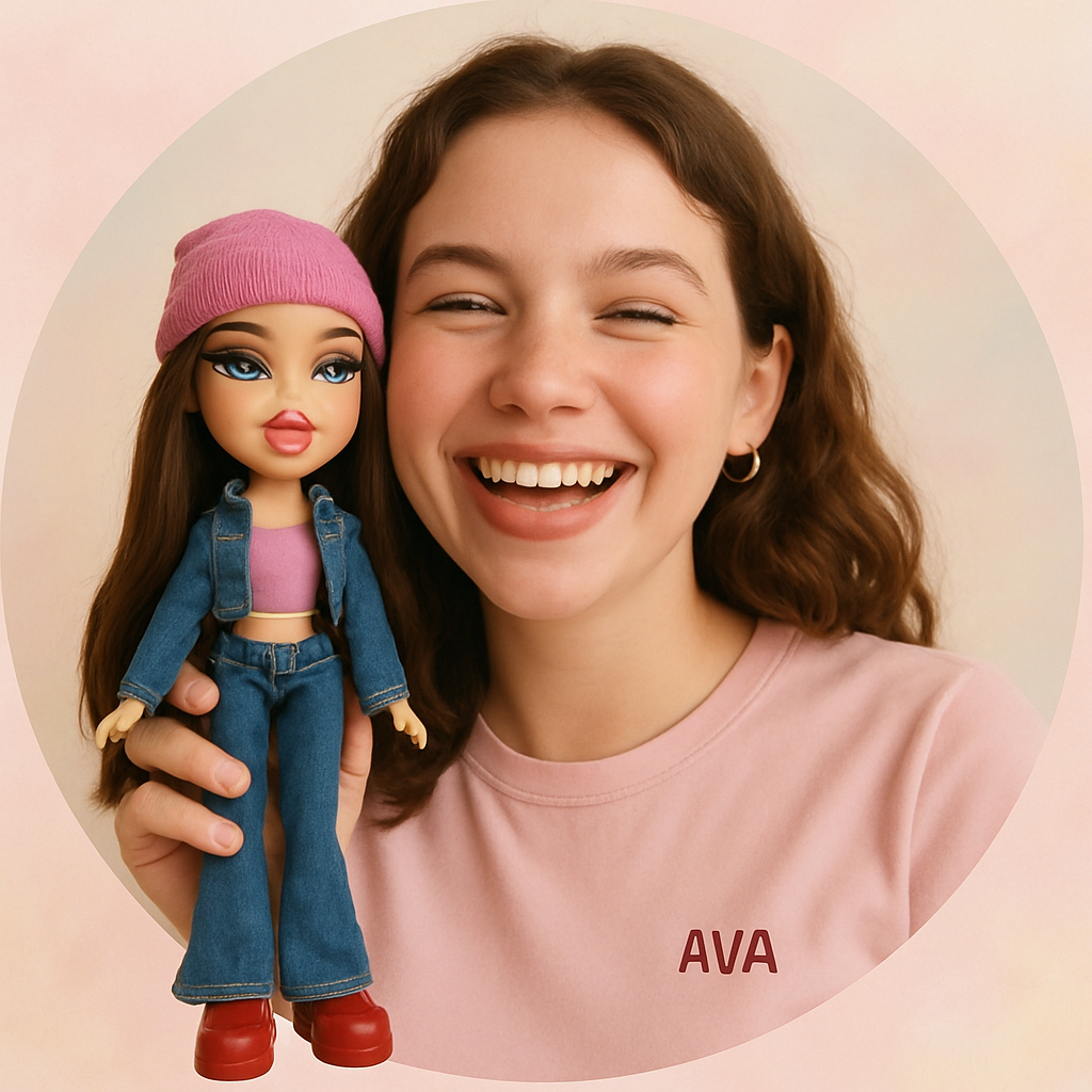 Ava smiling with her favorite Bratz doll