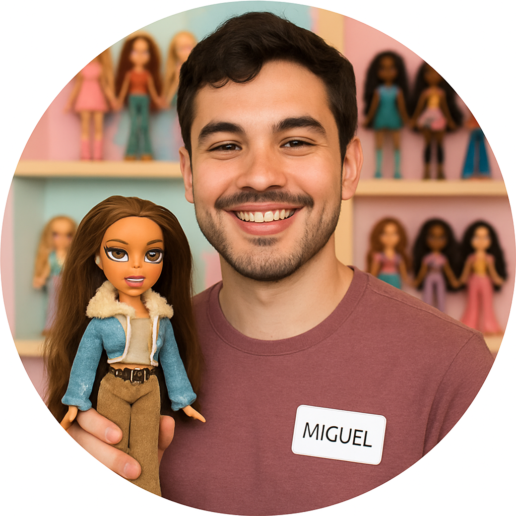 Miguel holding a vintage Bratz doll