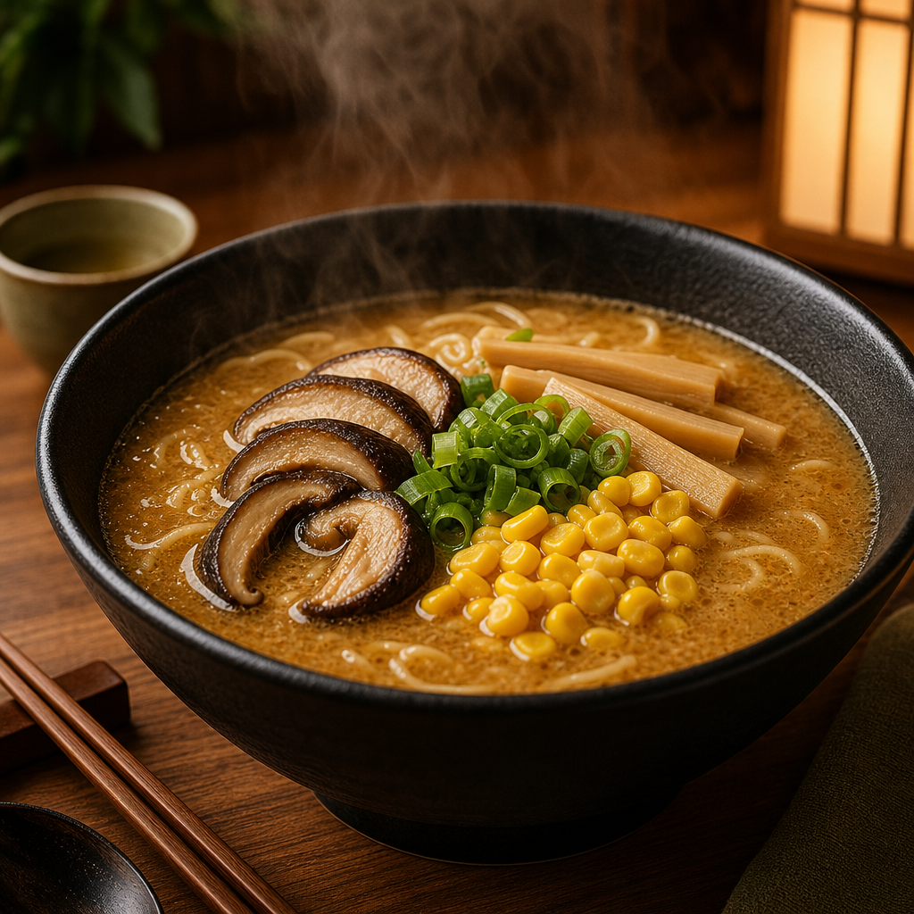 Miso Garden ramen with shiitake, sweet corn, and bamboo shoots