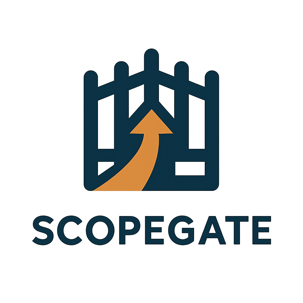 ScopeGate shield-and-open-gate emblem