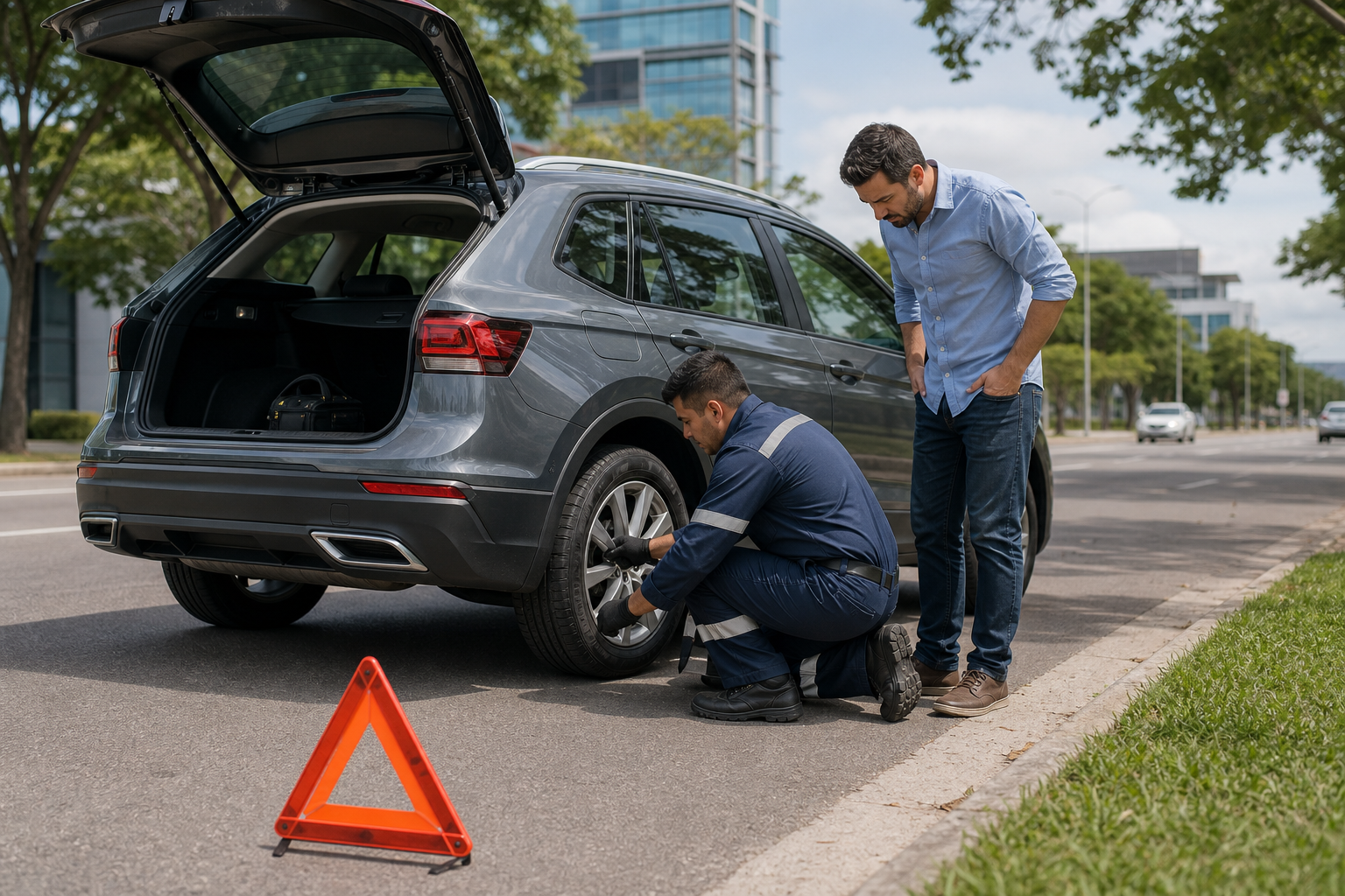 Vehículo familiar protegido en carretera con asistencia en vía