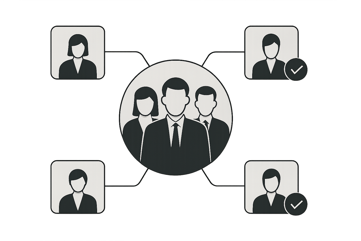Polished business diagram showing curated partner connections and a central trusted relationship
