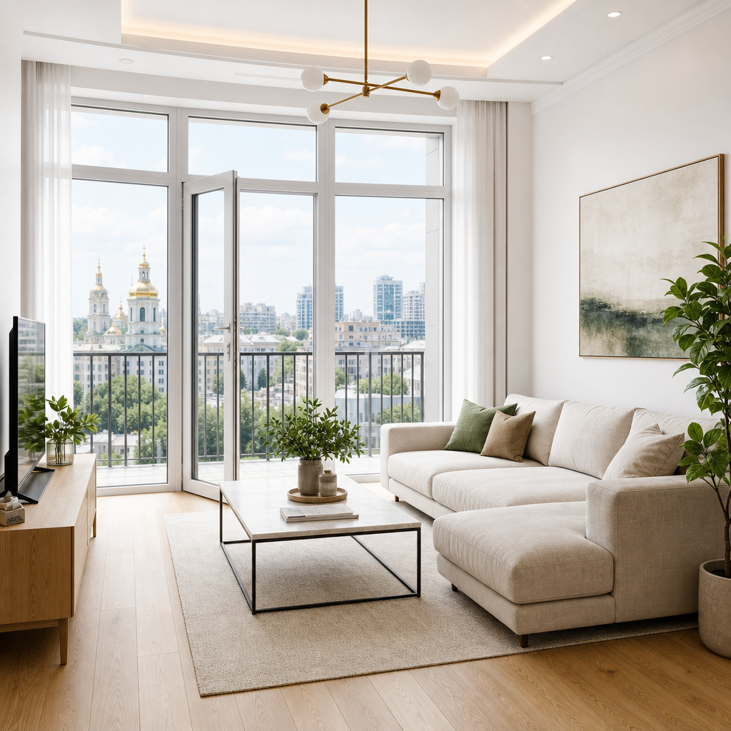 Stylish City View Flat main living area
