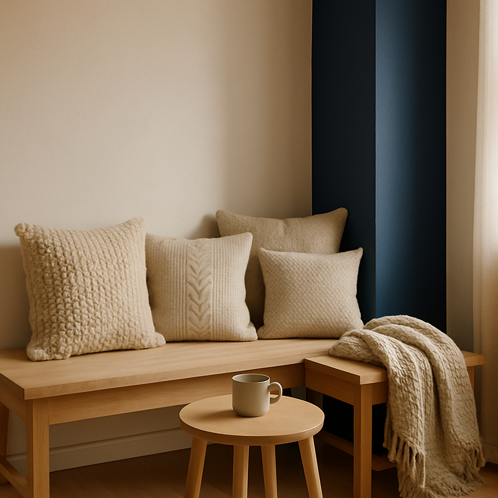 Cozy seating nook with soft textiles