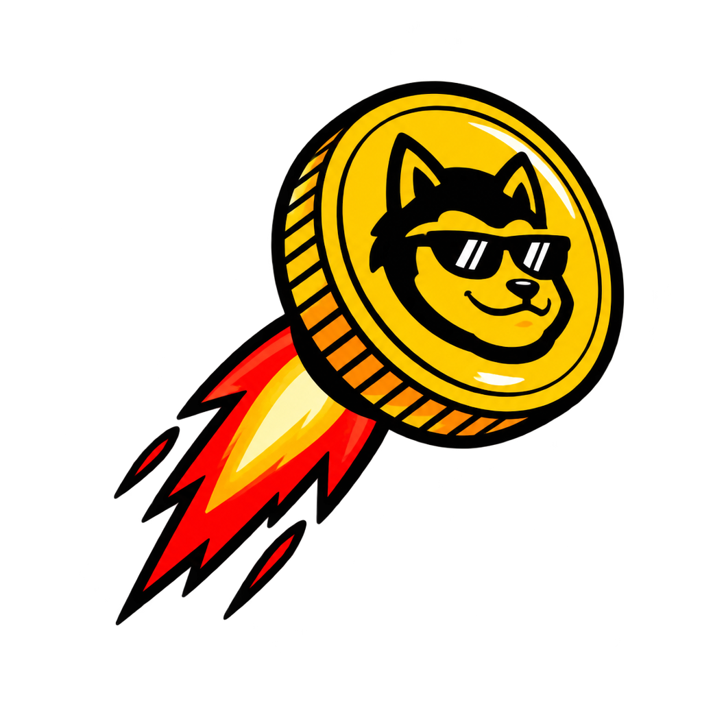 Neon sticker-style rocket coin icon