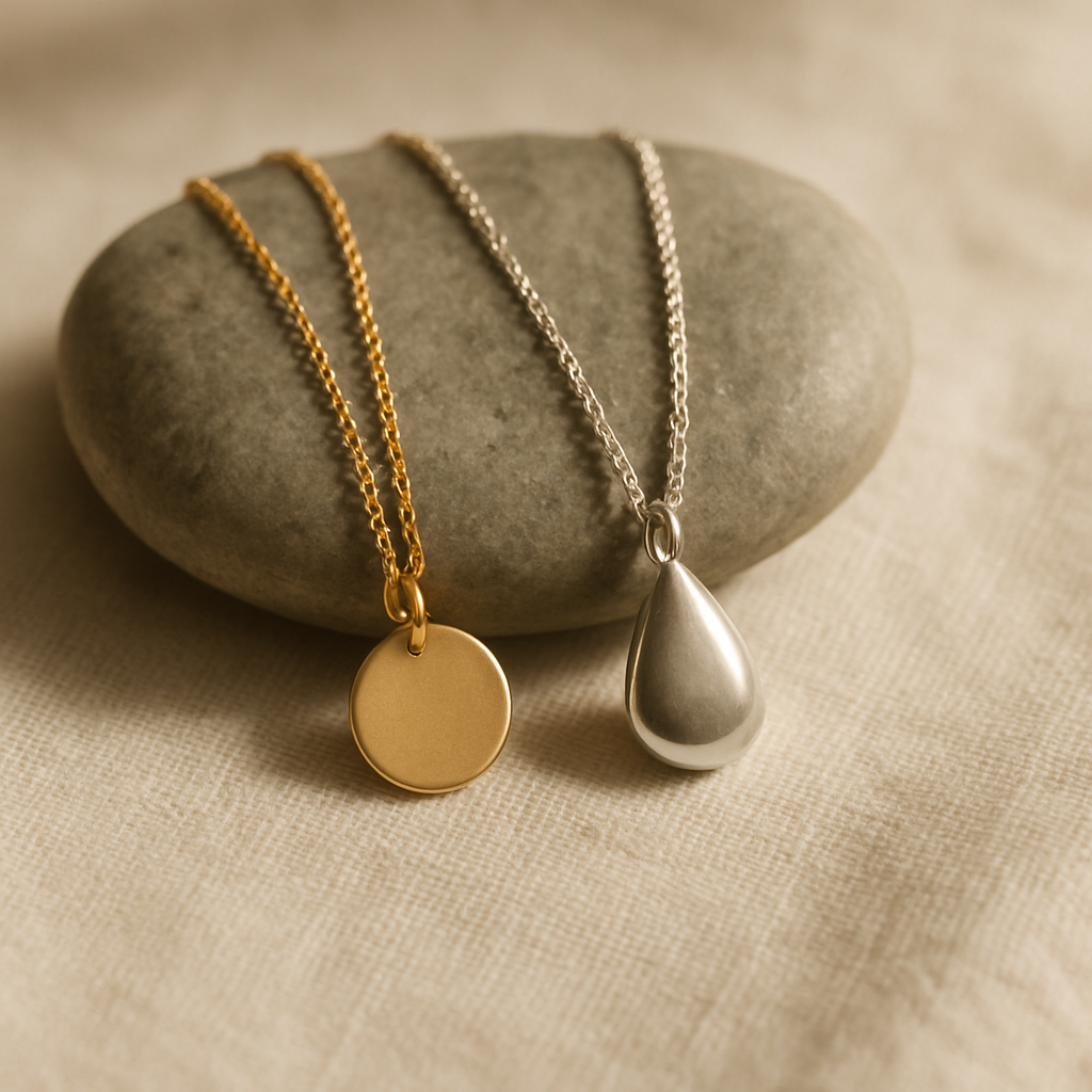Elegant handmade pendant necklaces draped over a natural stone