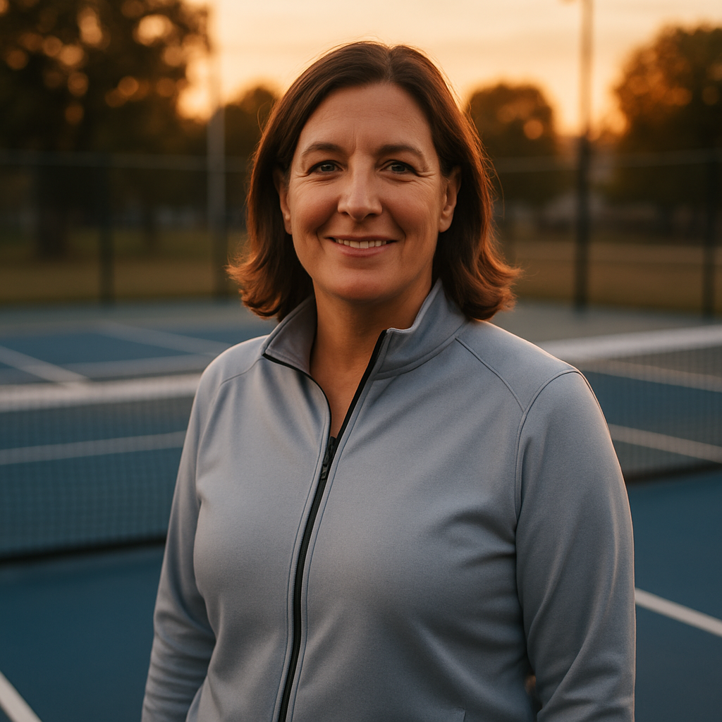 School athletics coordinator standing on a community court at sunset