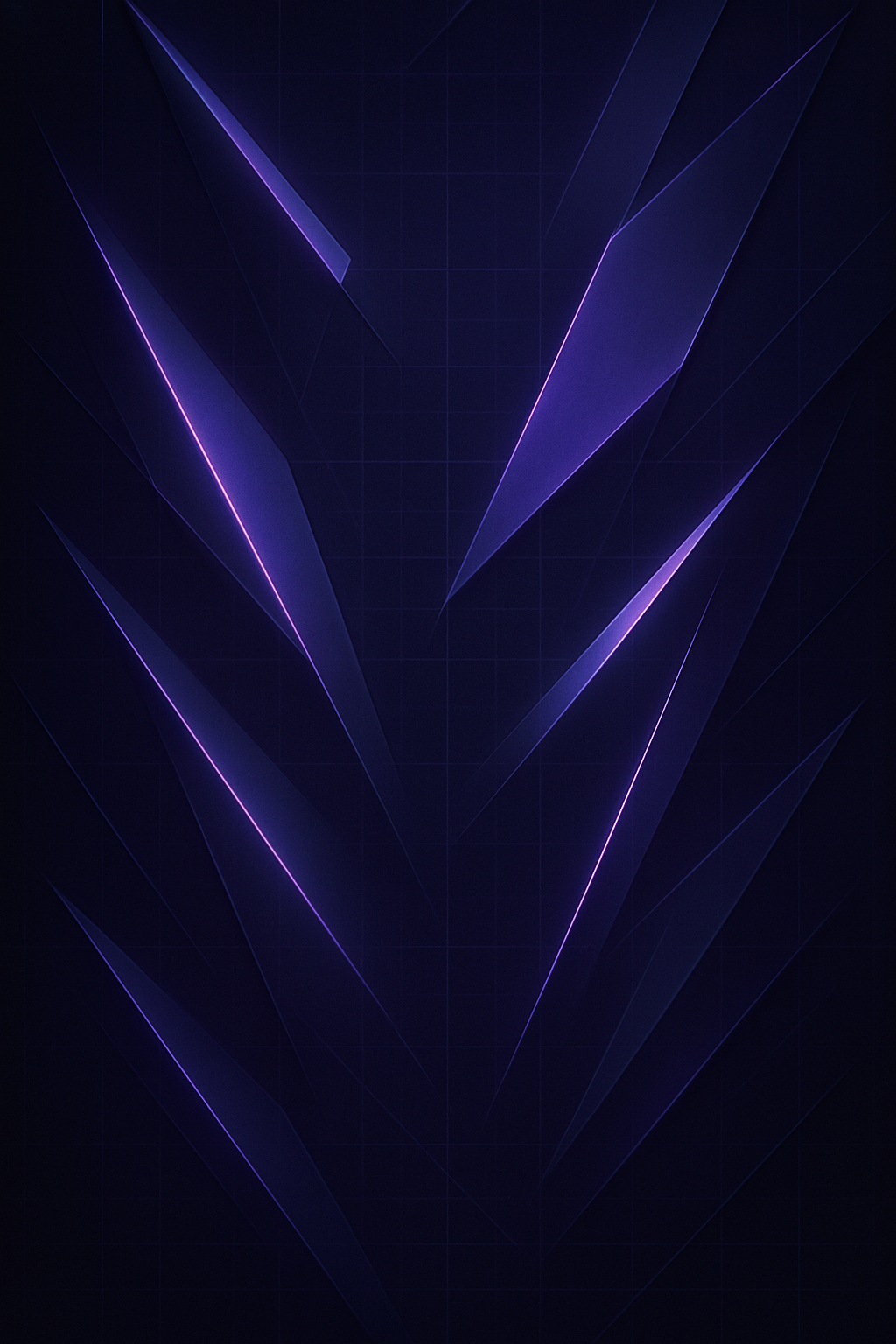 Dark cinematic card layout with violet geometric light shards