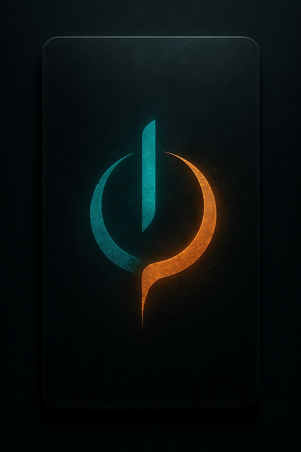Moody card mockup with teal and amber glow emblem