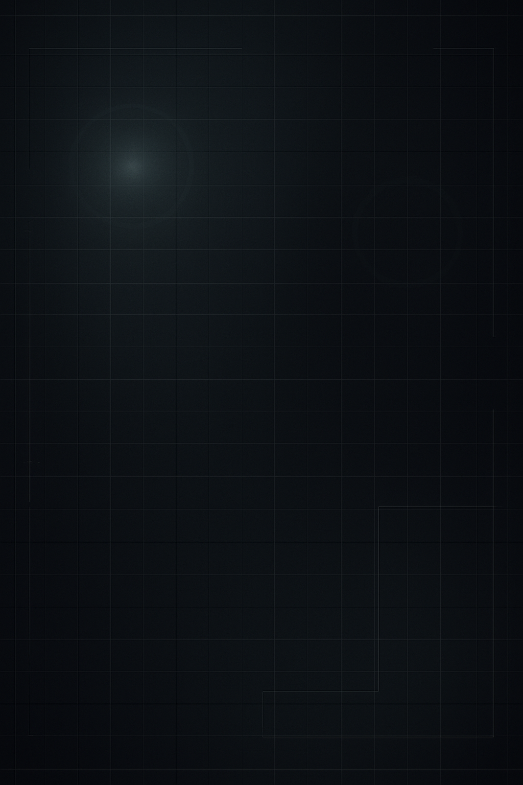 Neutral dark tactical interface with subtle grid and lens glow