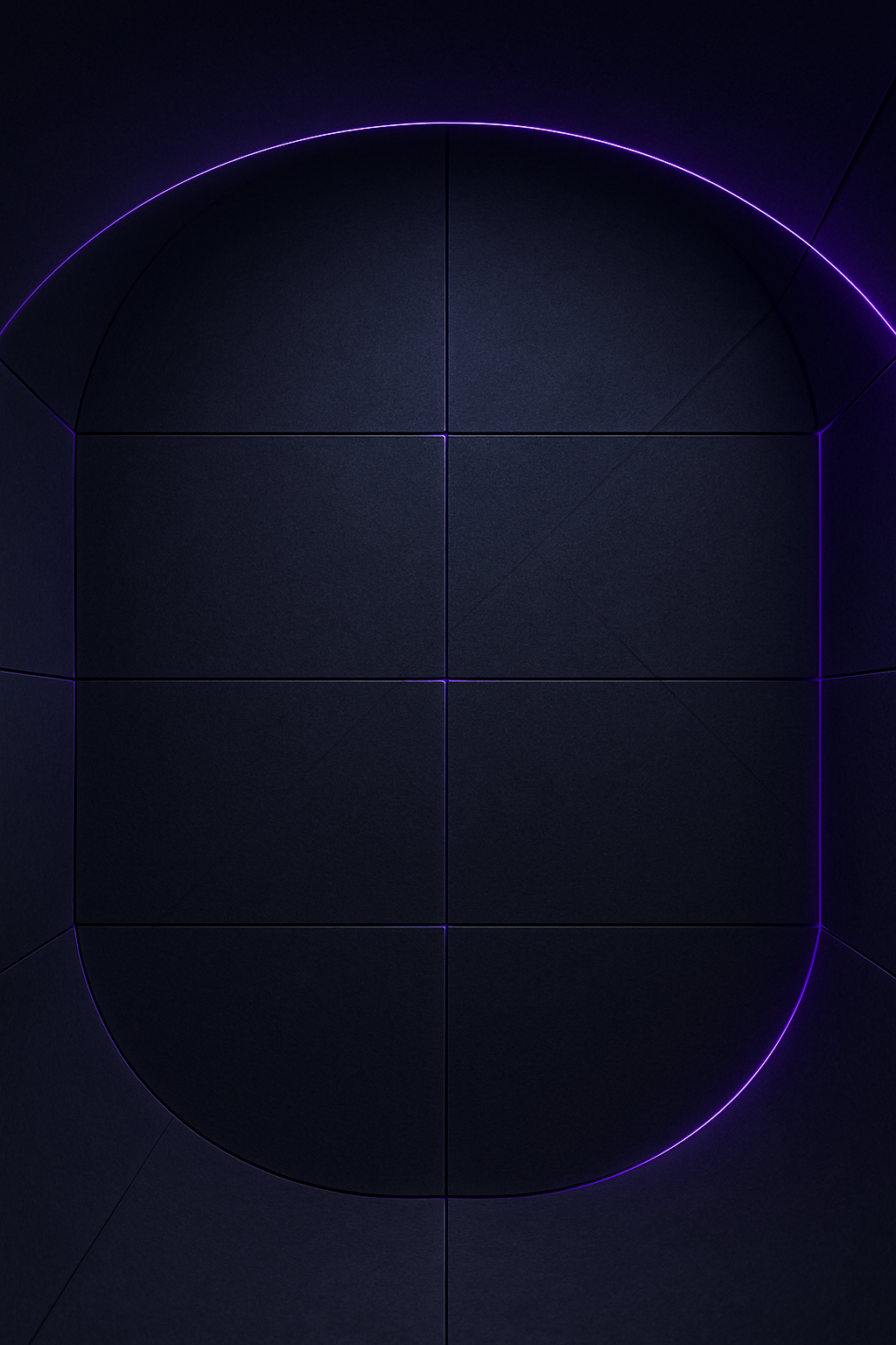 Deep charcoal vault panel with soft geometric grid and violet edge glow, sleek and cinematic