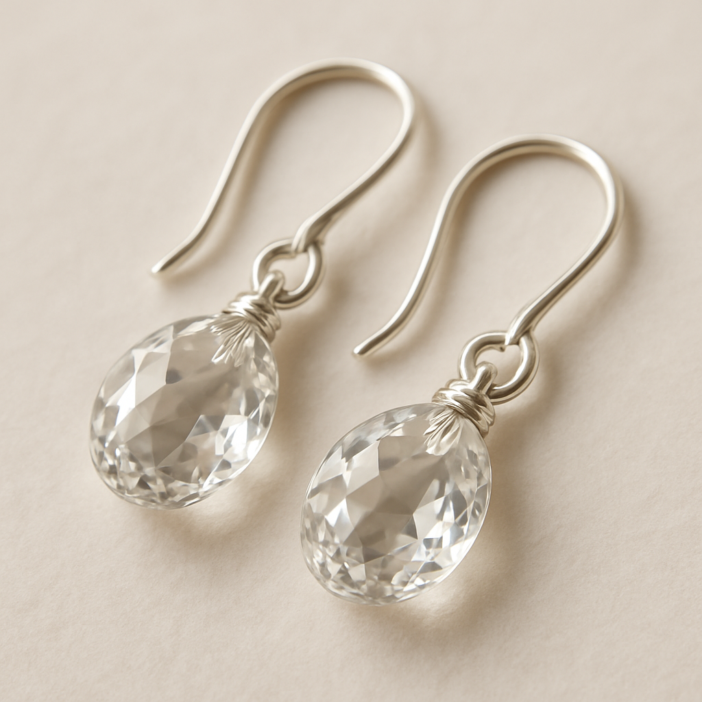 Pair of crystal drop earrings with polished silver findings, sparkling handmade jewelry