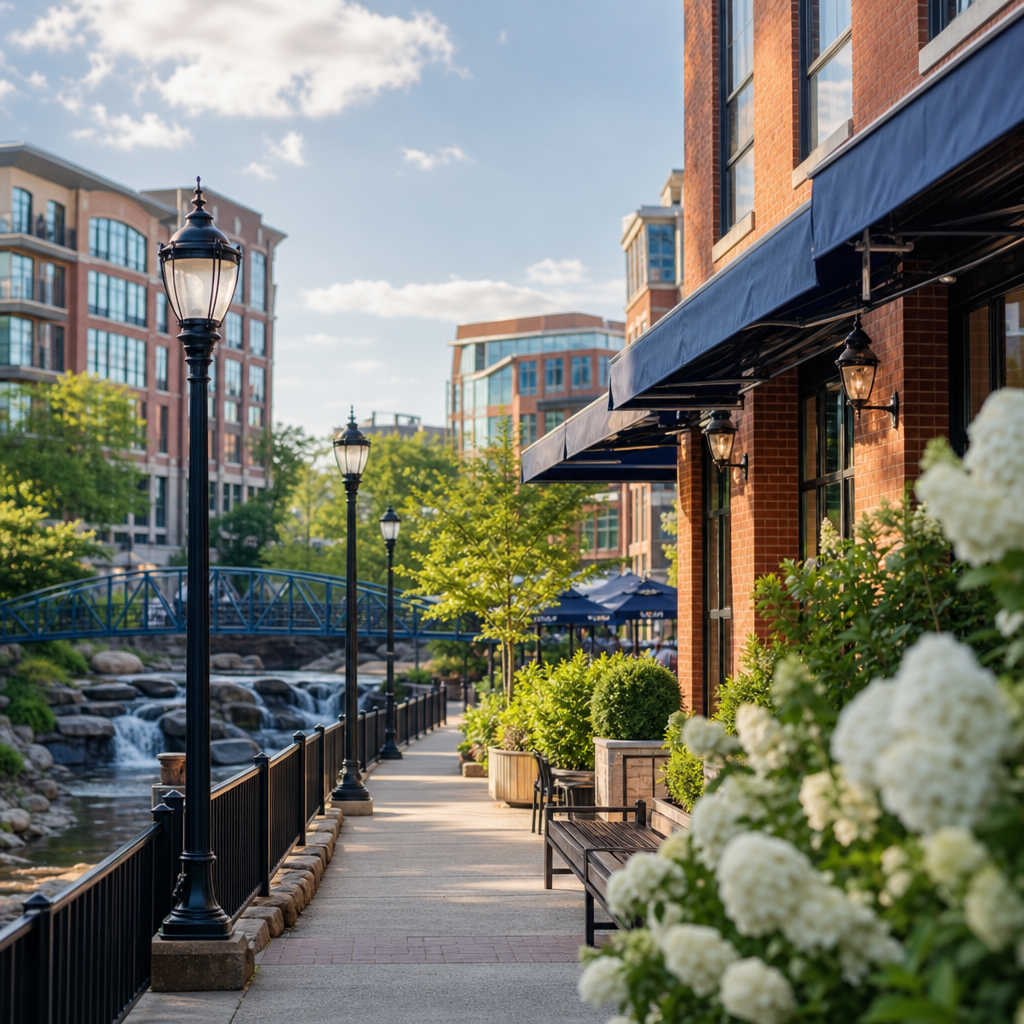 Hannah, a warm and approachable Greenville realtor, standing outdoors in soft natural light