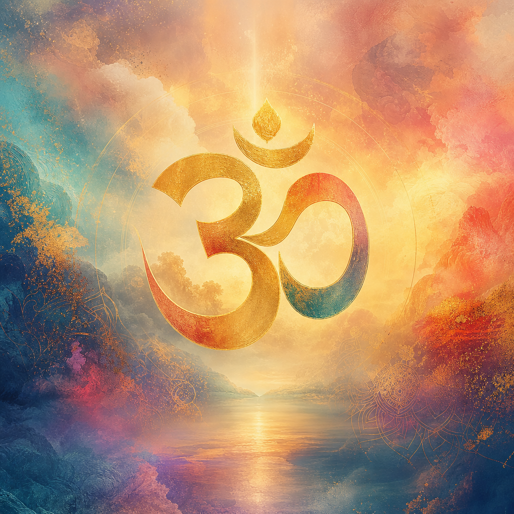 Atmospheric spiritual artwork with gentle dawn light, layered mist, and symbolic path lines converging toward a calm horizon