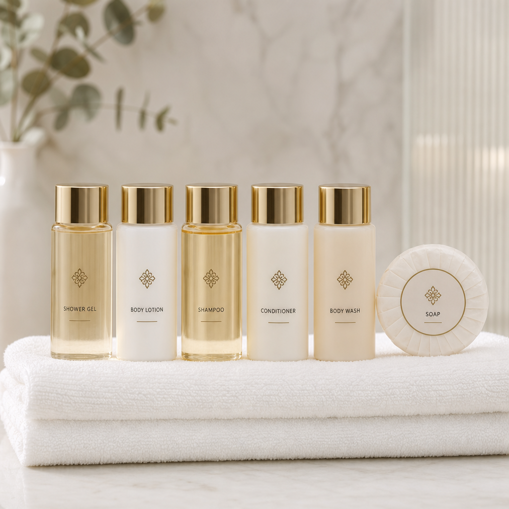 Hotel bath amenity bottles