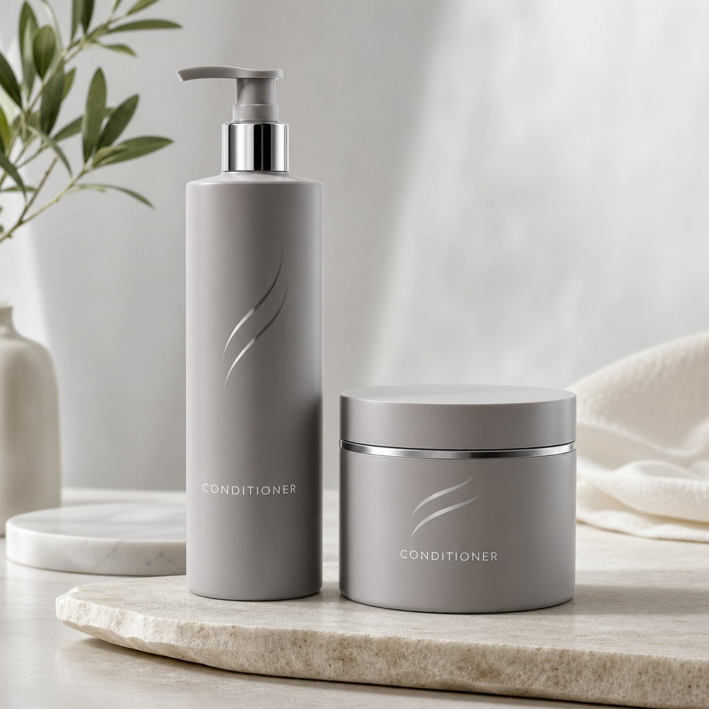 Conditioner bottles and jar